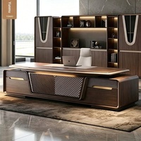 Bureau de direction moderne en bois de noyer avec éclairage LED et tiroirs