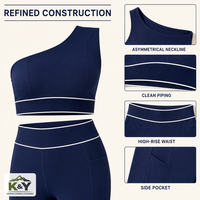 Ensemble de yoga 2 pièces uni pour femme, sans manches, avec short taille haute et leggings sculptants, asymétrique, écologique, pour la gym et l'été