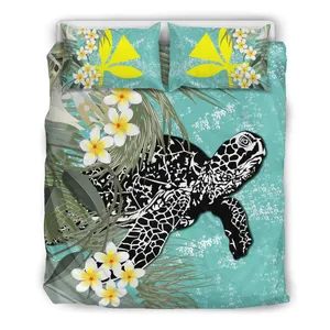 Hawaii Polynesian Turtle Plumeria Tropical Bedding Set with Comforter Print on Demand Set 3 Pieces King Size Hawaii Bedding Set