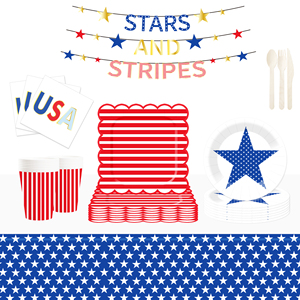 DAMAI - Juego de Artículos para Fiesta del 4 de Julio, Kit con Temática Patriótica para Decoraciones del Día de la Independencia, Platos, Servilletas, Vasos, Pancarta, Mantel - Product Image 1