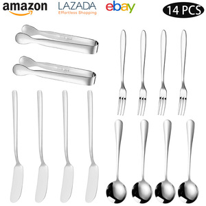 Juego de 14 Piezas de Cuchillos para Queso y Untar Mantequilla de Acero Inoxidable, Cuchillo para Mantequilla, Pinza para Hielo, Cuchara para Café, Pinza para Cubos de Azúcar - Product Image 1