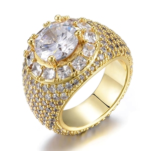 Bague Hip-hop Vintage Années <span class=keywords><strong>90</strong></span>, Nouvelle Bague Homme en Cuivre Incrusté de Zircons, Bague Entièrement Sertie de Zircons pour Homme Rappeur - Product Image 1