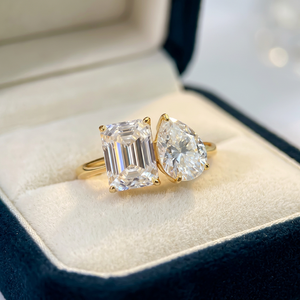 Classic Pear <b>Emerald</b> Cut Colorless Moissanite Engagement & Wedding Toi Et Moi Gift <b>Ring</b> 925 Sterling <b>Silver</b> - Product Image 3