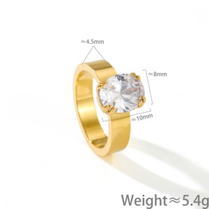 Bague ovale en zircon à large bande en acier inoxydable - Design audacieux minimaliste, élégante, polyvalente, bijou décontracté pour les rassemblements - Product Image 6
