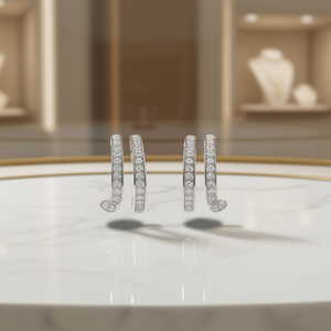 Orecchini a Cerchio in Oro Bianco con Cristalli Taglio Brillante Rotondo, Gioielli alla Moda per Donna - Product Image 2