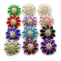 Boutons à tige en verre HFOUR de 38 mm, motif fleurs, strass, plaqués, couleur blanc clair, 3D, pour couture et décoration de vêtements DIY