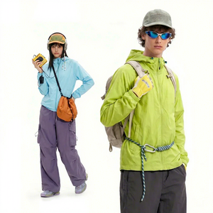 Custom Wholesale Hiking Clothing Lightweight Nylon Hooded Casual Outdoor Full Zip Crinkle Texture <b>Mens</b> Windbreaker <b>Jacket</b> - Product Image 2