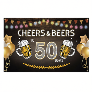 Cheers & Beers To 50 Years <b>Birthday</b> Banner Plastic Rectangle <b>Decorations</b> For <b>50th</b> <b>Birthday</b> Party Wall <b>Decoration</b> - Product Image 1
