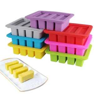 Silicone Bơ Maker Với Nắp Lưu Trữ Jar Lớn 4 Sâu Răng Hình Chữ Nhật Container Bơ Silicone Khay Khuôn