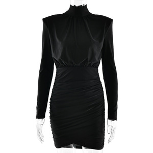 Robe moulante sexy à col montant, taille cintrée, asymétrique, couleur unie, tenue de soirée, décontractée, pour banquet ou fête - Product Image 5