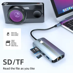 工厂价格8合1 USB C型hubtorhdmi兼容4K VGA适配器RJ45局域网以太网SD TF PD USB3.0 3.5毫米插孔音频视频