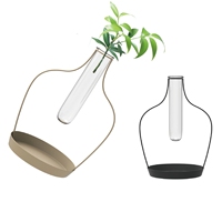 Set 2 Vas Tabung Kaca Dudukan Logam, Desain Bentuk Pot Bunga
