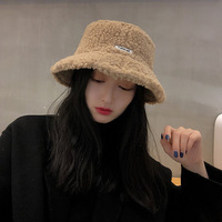 Chapeau Bob Noir en Peluche à Large Bord pour Femme, Style Coréen et Japonais Tendance et Polyvalent, Idéal Automne Hiver