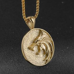 Nouveau Pendentif Tête de Loup Viking Rond en Acier Inoxydable pour Hommes, Bijou Simple, Vente en Gros, Cadeau Charme pour Hommes - Product Image 3