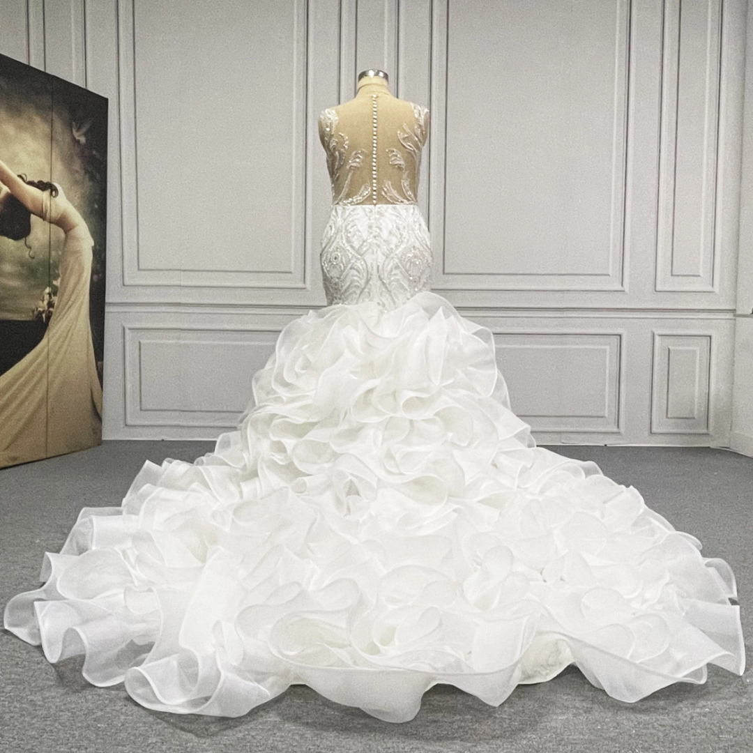 chinese dress ladies Trumpet-Mermaid Court Train Lace Tulle Wedding Dress COCOMELODY CW3148, 45 Days / As Picture:Ivory/Sand / US2-UK4-EUR32 main image 0