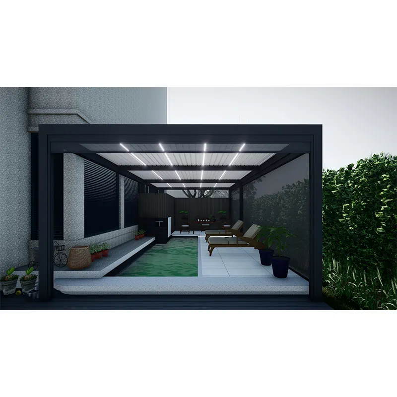 Système de toit de Patio pour Pergola d'extérieur, couverture d'ombrage, pare-soleil, télécommande électrique, alliage d'aluminium naturel