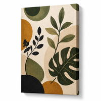 Impression sur toile d'une peinture abstraite botanique bohème, art mural, feuille de Monstera géométrique pour la décoration du salon, de l'hôtel ou de l'appartement