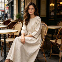 Robe longue en lin pour femme, sur mesure, en coton naturel, couleur unie, manches longues, robes en lin pour femme
