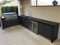 Vermont Modulaire Complet Moblle Ensemble de cuisine d'extérieur en forme de L en acier inoxydable avec îlot Barbecue et réfrigérateur avec évier et gril