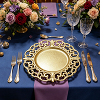 Assiettes de présentation dorées élégantes Wojia 13 pouces, bordure ajourée, en plastique thermolaqué, décoration de table de luxe pour événements et traiteurs