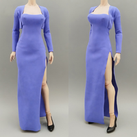 Robe longue moulante sexy à fente avec épaulettes et taille élastique pour soldat féminin à l'échelle 1/6