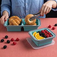 Opvouwbare siliconen maaltijdvoorbereidingsdoos, BPA-vrij, lekvrij, herbruikbaar, voedselbewaarbak, lunchbox, magnetron- en vaatwasmachinebestendig, opvouwbaar