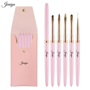 Jieniya Nail Nguồn Cung Cấp Nylon Màu Hồng Kim Loại Xử Lý Làm Móng Tay Ombre Phẳng Hình Bầu Dục Màu Hồng Gel Pháp Bàn Chải Du Lịch Di Động Móng Tay Bàn Chải Thiết Lập