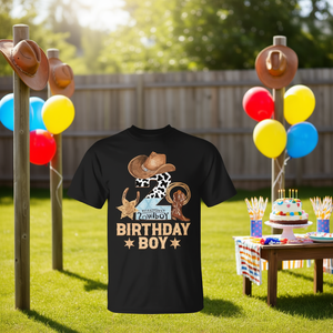 T-shirt Western Birthday Boy 2nd Cowboy pour enfants, manches courtes, col rond, impression numérique - Product Image 3