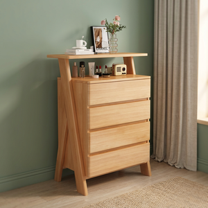 Modern Solid Wood 4 <b>Drawer</b> Dresser Flat Panel Design <b>Storage</b> <b>Cabinet</b> Scandinavian Style Bedroom Furniture Light Natural Finish - Product Image 4