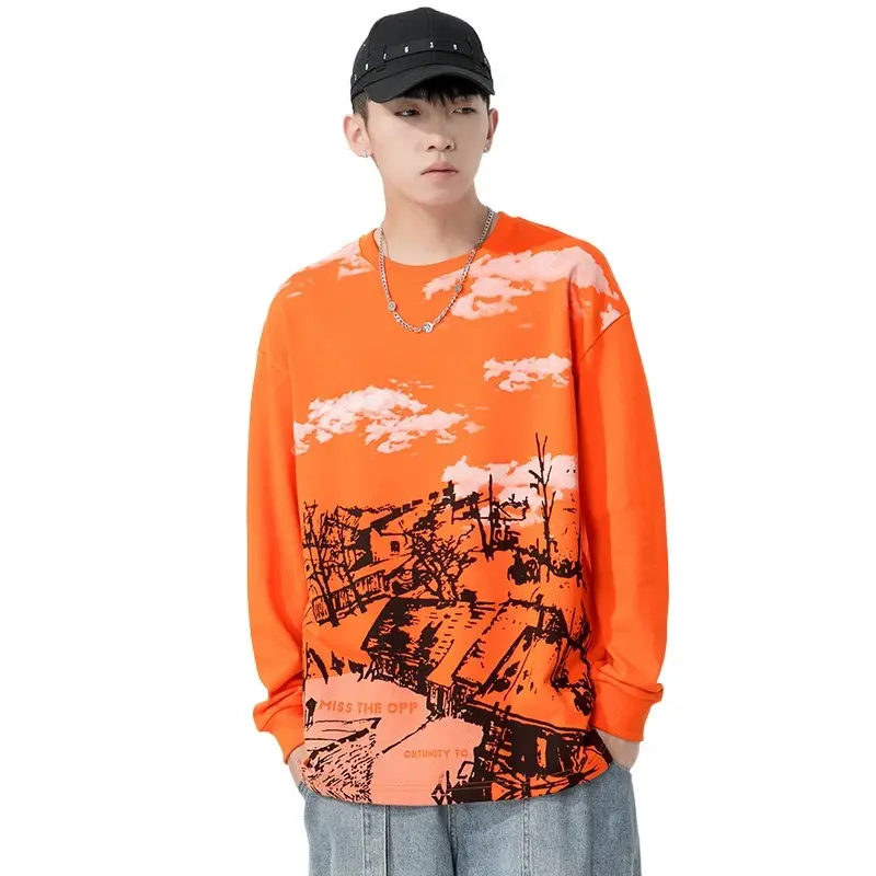 Men's sweater spring and autumn O-Neck long sleeve shirt youth printed men's clothing manufacturer