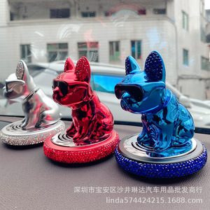 Figurine de chien sertie de diamants, parfum solide pour voiture, désodorisant avec lunettes de soleil, couleur bleu argent, pour la décoration intérieure de la voiture - Product Image 5