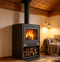 Cheminée autonome en acier moderne de style artisanal européen, à bois véritable, avec flamme rouge, pour villas, hôtels, appartements et salons