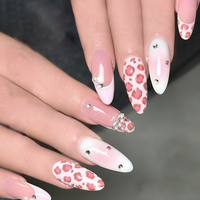 Uñas Postizas Reutilizables de Cobertura Completa con Diseño de Flores Francesas y Puntos Rosas, 24 Piezas