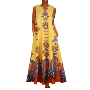 Vestido hasta el suelo con estampado Floral Retro para mujer de alta calidad, cuello en V, sin mangas con bolsillos, patrón Floral informal, favorito de verano - Product Image 5