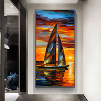 Peinture à l'huile acrylique 100% peinte à la main, Paysage de Regatta de Voiliers Vibrant, Art Mural Moderne, Décoration pour Maison de Plage, Cadeaux