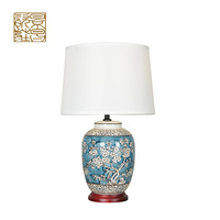 Lampe de Chevet en Céramique Bleue de Style Européen Vintage avec Abat-jour en Tissu, Vente en Gros, Décoration d'Intérieur