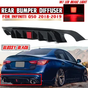 Q50 Car Rear Bumper <b>Diffuser</b> Lip Spoiler Rear <b>Diffuser</b> Spoiler Protector W/ <b>LED</b> Brake Light Lamp for Infiniti Q50 2018-2019 - Product Image 1