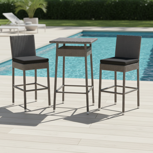 Leisure 3pcs Modern Steel Frame Rattan Outdoor Dining Furniture Patio <b>Bar</b> Set With <b>Table</b> and Chairs for Park & Courtyard - Product Image 1
