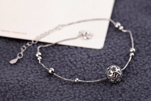 Tobillera de <span class=keywords><strong>Plata</strong></span> de Ley 925 para mujer, pulsera de tobillo con bola Manual, joyería para pies - Product Image 6