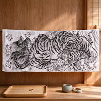 Torchon de cuisine japonais en papier Tenugui style Tigre, long, pour séchage des mains et décoration murale