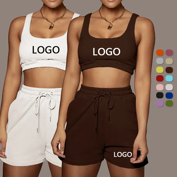 2022 Custom Summer Outfits Women Clothing 2 Piece Set Crop Tank Top Jogger Biker Short Set Lounge Wear Two Piece Shorts Sets