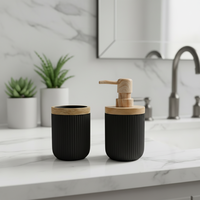 Ensemble d'accessoires de salle de bain noir mat OEM ODM personnalisé en résine, distributeur de savon, porte-brosse à dents, porte-savon, décoration pour hôtel et maison