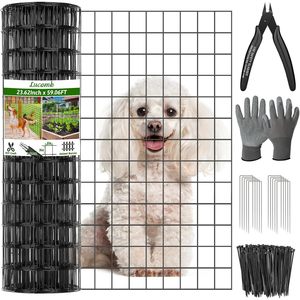 Lucomb Welded <b>Wire</b> Fence 23.62Inch x 59.06Ft Black PVC Coated Garden Dog Barrier Roll Outdoor Fencing <b>Mesh</b> - Product Image 1