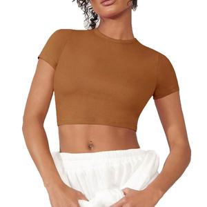 Camisetas de Verano Personalizadas Ecológicas de Algodón Tejido para Mujer, Camisetas de Manga Corta para Chicas, Lisas, Suaves, Transpirables y de Secado Rápido - Product Image 5