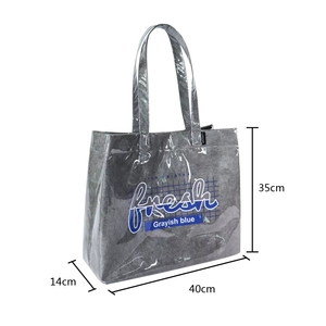 Large PVC Tote Bag for Women Clear Totes Bags <b>Plastic</b> <b>Letters</b> Print Handbag Kraft Paper Hobo Bag for Work Travel - Product Image 3