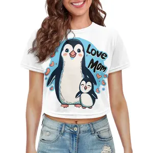 Camiseta de manga corta para mujer, regalo personalizado para el Día de la madre, camisetas cortas con estampado de pingüinos a pedido, camisetas blancas con sublimación