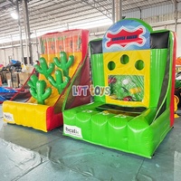 Jeu de Carnaval Gonflable Portable 4-en-1 avec Panier de Basketball pour Fêtes et Événements Extérieurs, Idéal pour la Location et le Jeu en Plein Air