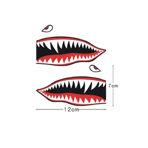 2PCS 14CMウォールアート用防水シャークタイガーデカールカヤックボートフィッシングカヌー恐ろしいサメの歯のステッカー