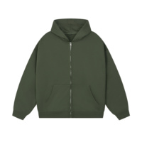 Sweat à capuche zippé en mélange de coton pour homme, en molleton bouclette, coupe décontractée à épaules tombantes, couleur unie, vêtement décontracté, fabricant OEM sous marque privée