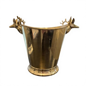 Seau à glace doré avec poignées en forme de tête de cerf, refroidisseur à vin de luxe pour la décoration de table de fête de Noël, idéal pour offrir en cadeau, seau à champagne - Product Image 1